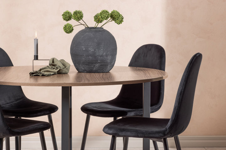 Venture Home Durango Dining Table - Black / Walnut MDF +Polar Dining Chair - Black legs / Black Velvet _4