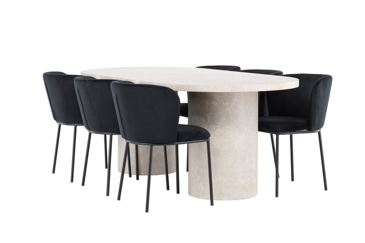Venture Home Narvik Table - Beige with 6 Edina Chair - Black