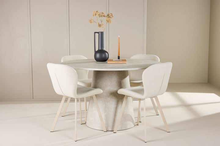 Venture Home Lanzo Table - Beige with 4 Lilja Chair - Beige