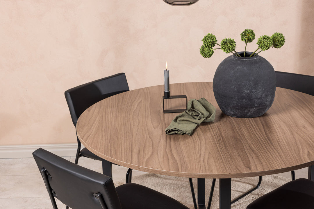 Venture Home Durango Dining Table - Black / Walnut MDF +Kenth Chair - Black / Black PU _4