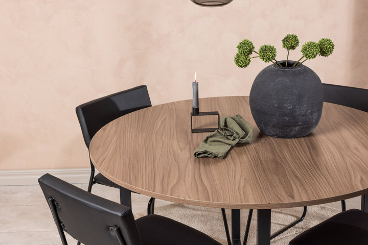 Venture Home Durango Dining Table - Black / Walnut MDF +Kenth Chair - Black / Black PU _4