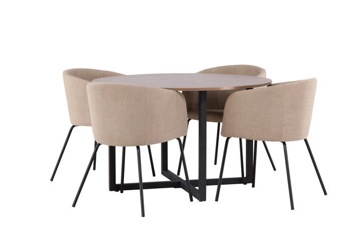 Venture Home Durango Dining Table - Black / Walnut MDF +Berit Chair - Black / Beige Fabric (Polyester linen ) _4