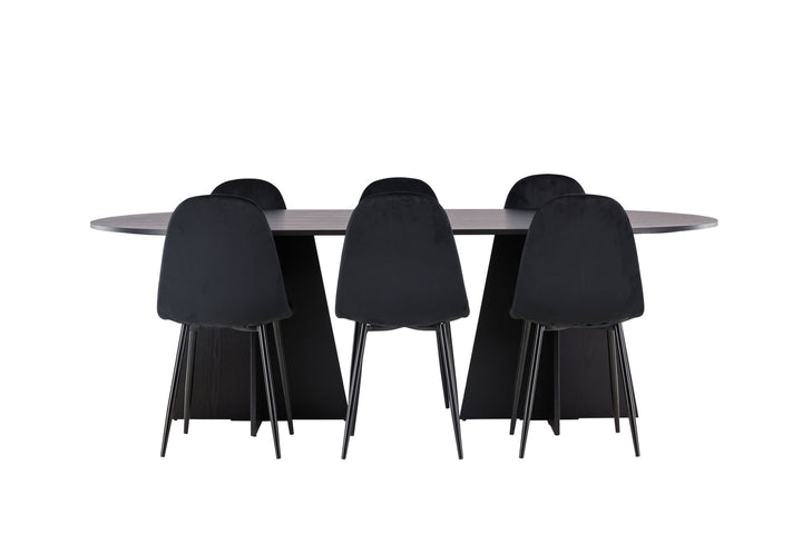 Venture Home Bootcut Oval Dining Table - Black / Black Fanéer +Polar Dining Chair - Black legs / Black Velvet _6