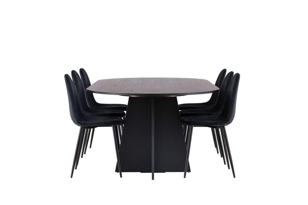 Venture Home Bootcut Oval Dining Table - Black / Black Fanéer +Polar Dining Chair - Black legs / Black Velvet _6