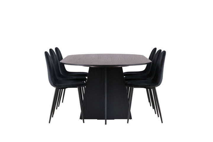Venture Home Bootcut Oval Dining Table - Black / Black Fanéer +Polar Dining Chair - Black legs / Black Velvet _6