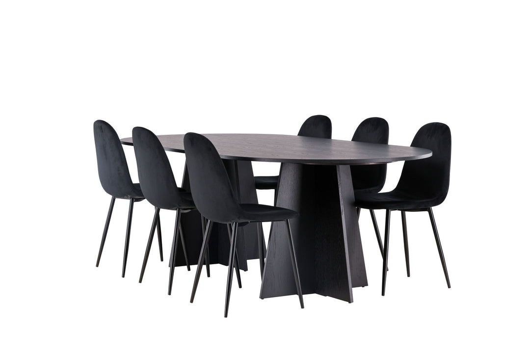 Venture Home Bootcut Oval Dining Table - Black / Black Fanéer +Polar Dining Chair - Black legs / Black Velvet _6