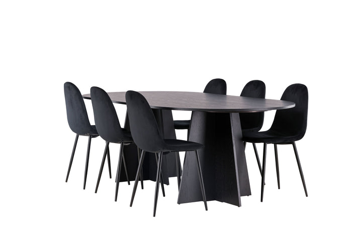Venture Home Bootcut Oval Dining Table - Black / Black Fanéer +Polar Dining Chair - Black legs / Black Velvet _6