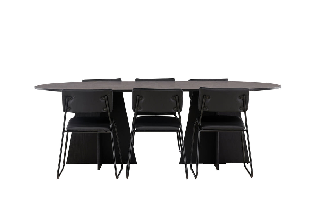 Venture Home Bootcut Oval Dining Table - Black / Black Fanéer +Kenth Chair - Black / Black PU _6