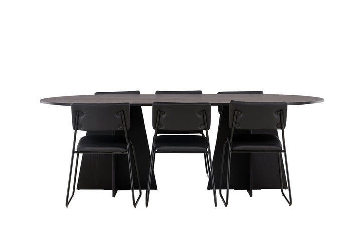 Venture Home Bootcut Oval Dining Table - Black / Black Fanéer +Kenth Chair - Black / Black PU _6