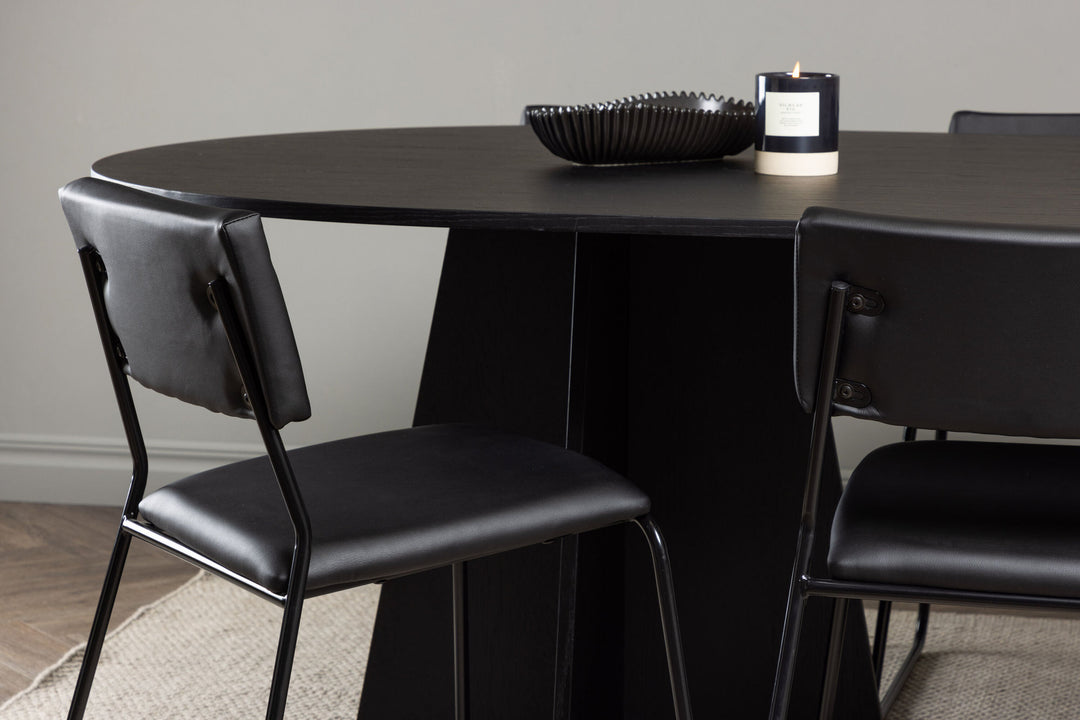 Venture Home Bootcut Oval Dining Table - Black / Black Fanéer +Kenth Chair - Black / Black PU _6
