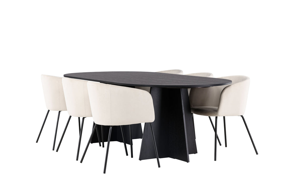 Venture Home Bootcut Oval Dining Table - Black / Black Fanéer +Berit Chair - Black / Beige Velvet _6