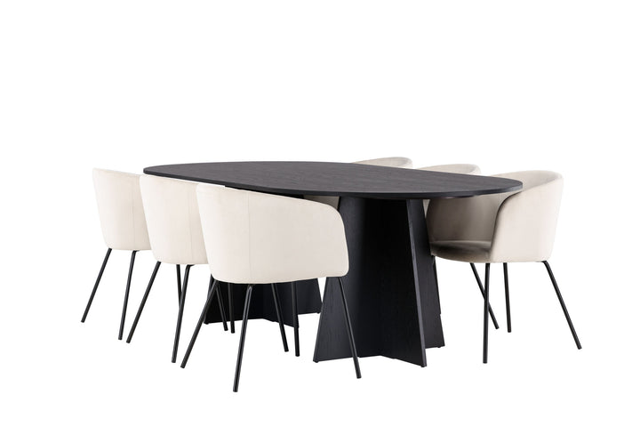 Venture Home Bootcut Oval Dining Table - Black / Black Fanéer +Berit Chair - Black / Beige Velvet _6