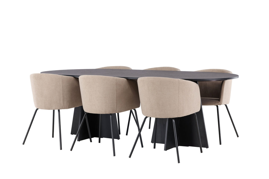 Venture Home Bootcut Oval Dining Table - Black / Black Fanéer +Berit Chair - Black / Beige Fabric (Polyester linen ) _6