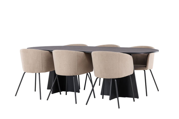 Venture Home Bootcut Oval Dining Table - Black / Black Fanéer +Berit Chair - Black / Beige Fabric (Polyester linen ) _6