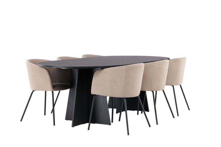 Venture Home Bootcut Oval Dining Table - Black / Black Fanéer +Berit Chair - Black / Beige Fabric (Polyester linen ) _6