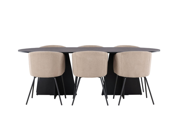 Venture Home Bootcut Oval Dining Table - Black / Black Fanéer +Berit Chair - Black / Beige Fabric (Polyester linen ) _6