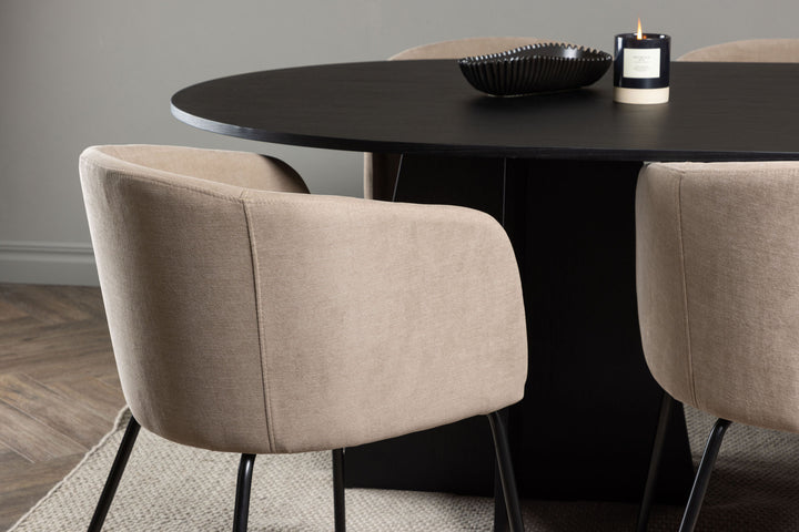 Venture Home Bootcut Oval Dining Table - Black / Black Fanéer +Berit Chair - Black / Beige Fabric (Polyester linen ) _6