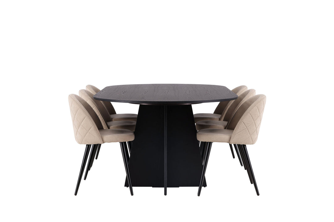 Venture Home Bootcut Oval Dining Table - Black / Black Fanéer +Velvet Stitches Chair - Black / Beige Fabric (Polyester linen ) _6
