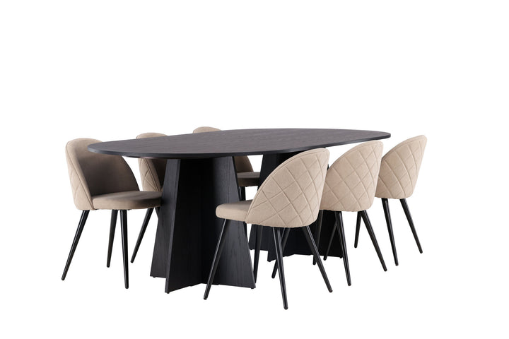 Venture Home Bootcut Oval Dining Table - Black / Black Fanéer +Velvet Stitches Chair - Black / Beige Fabric (Polyester linen ) _6
