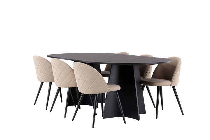 Venture Home Bootcut Oval Dining Table - Black / Black Fanéer +Velvet Stitches Chair - Black / Beige Fabric (Polyester linen ) _6