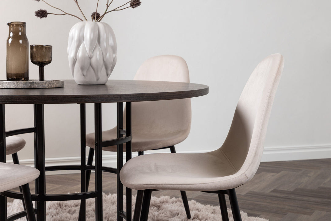 Venture Home Copenhagen Dining Table - Black / Mocca Veneer +Polar Dining Chair - Black legs / Beige Velvet _4