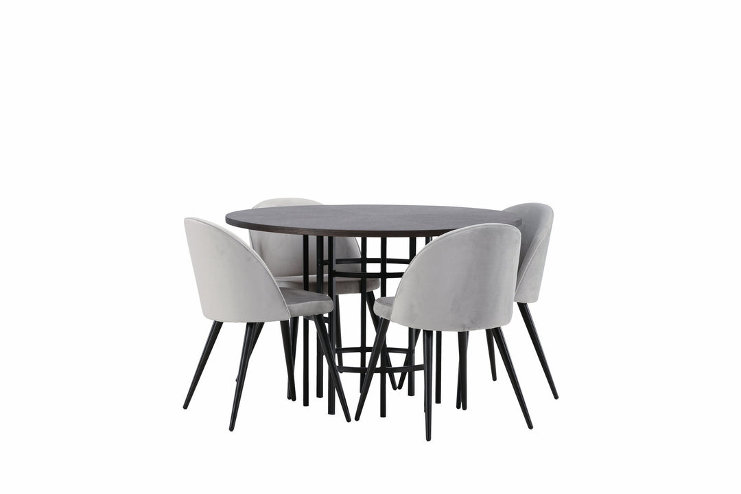 Venture Home Copenhagen Dining Table - Black / Mocca Veneer +Velvet Dining Chair - Light Grey / Black _4
