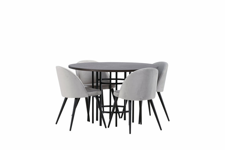 Venture Home Copenhagen Dining Table - Black / Mocca Veneer +Velvet Dining Chair - Light Grey / Black _4