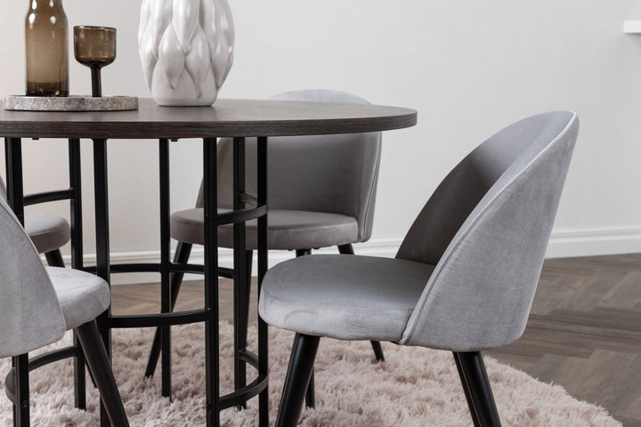 Venture Home Copenhagen Dining Table - Black / Mocca Veneer +Velvet Dining Chair - Light Grey / Black _4
