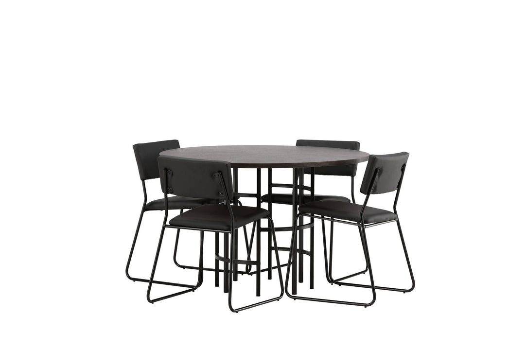 Venture Home Copenhagen Dining Table - Black / Mocca Veneer +Kenth Chair - Black / Black PU _4