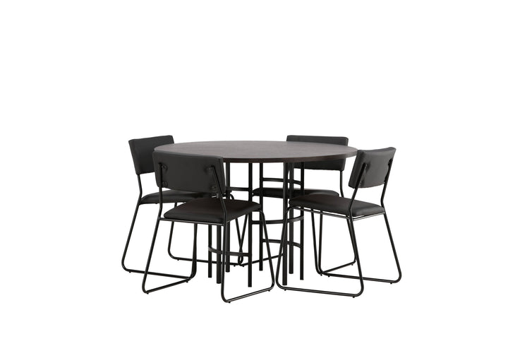 Venture Home Copenhagen Dining Table - Black / Mocca Veneer +Kenth Chair - Black / Black PU _4