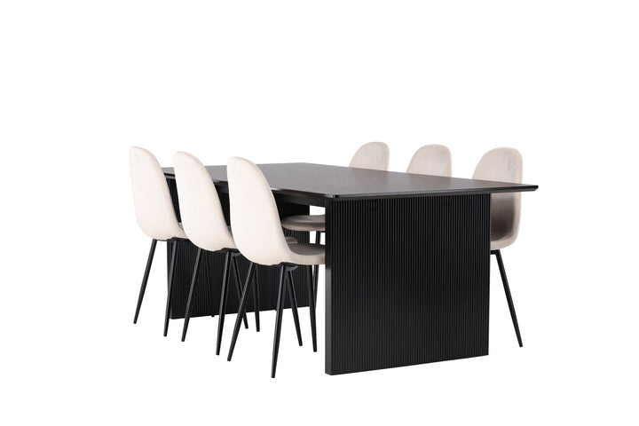 Venture Home Vail Dining Table - Black / Smoked Black MDF +Polar Dining Chair - Black legs / Beige Velvet _6
