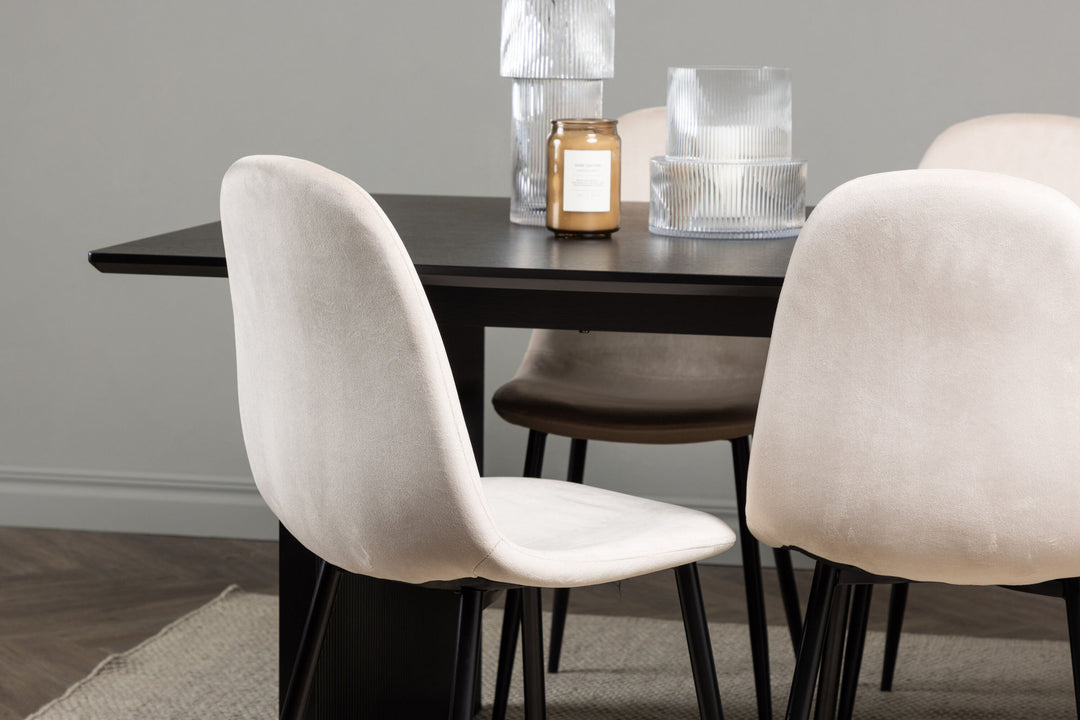 Venture Home Vail Dining Table - Black / Smoked Black MDF +Polar Dining Chair - Black legs / Beige Velvet _6
