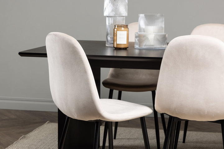 Venture Home Vail Dining Table - Black / Smoked Black MDF +Polar Dining Chair - Black legs / Beige Velvet _6