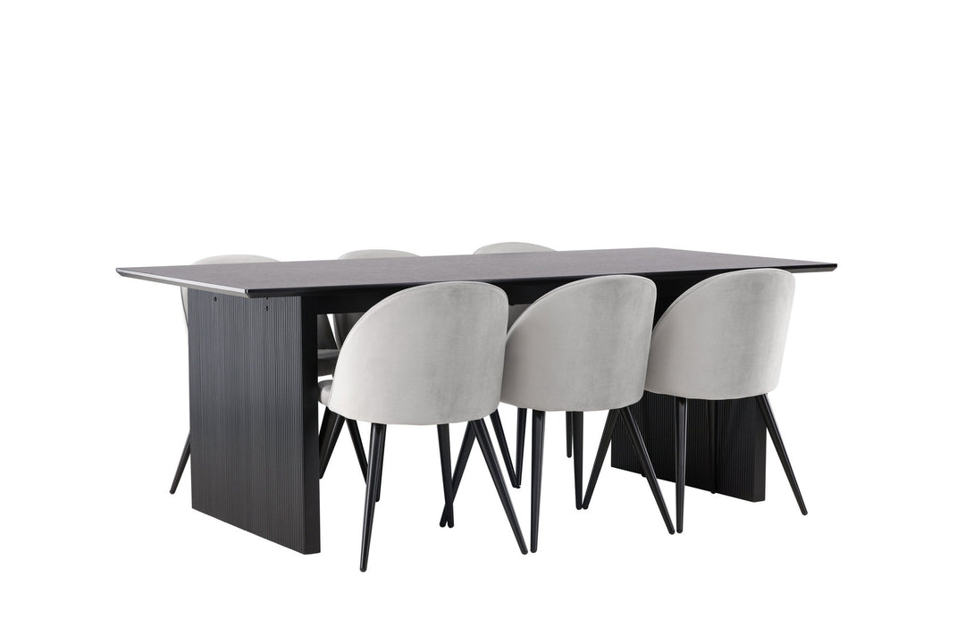 Venture Home Vail Dining Table - Black / Smoked Black MDF +Velvet Dining Chair - Light Grey / Black _6