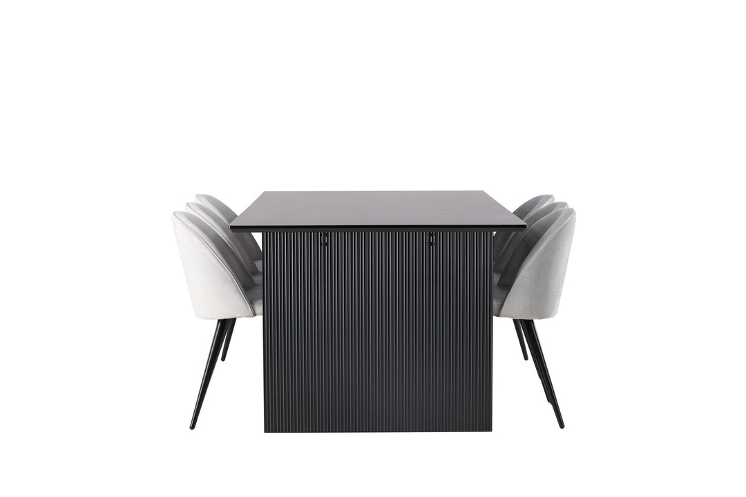 Venture Home Vail Dining Table - Black / Smoked Black MDF +Velvet Dining Chair - Light Grey / Black _6