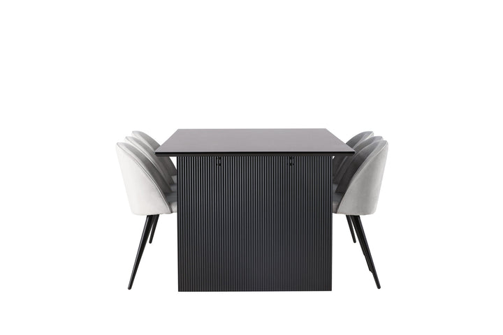 Venture Home Vail Dining Table - Black / Smoked Black MDF +Velvet Dining Chair - Light Grey / Black _6