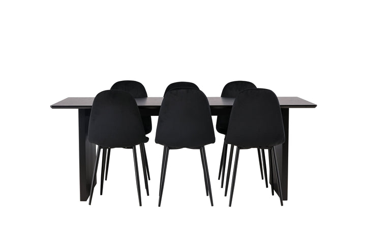 Venture Home Vail Dining Table - Black / Smoked Black MDF +Polar Dining Chair - Black legs / Black Velvet _6