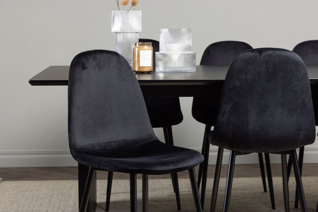 Venture Home Vail Dining Table - Black / Smoked Black MDF +Polar Dining Chair - Black legs / Black Velvet _6