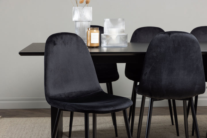 Venture Home Vail Dining Table - Black / Smoked Black MDF +Polar Dining Chair - Black legs / Black Velvet _6