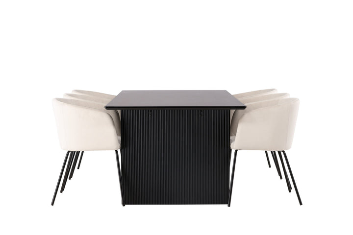 Venture Home Vail Dining Table - Black / Smoked Black MDF +Berit Chair - Black / Beige Velvet _6