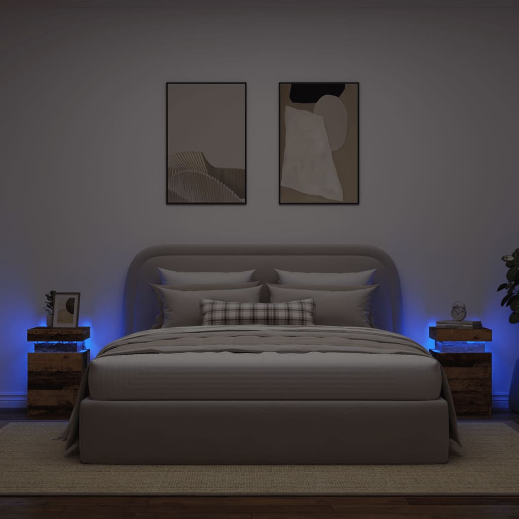 sengeborde 2stk. 35x39x55cm LED konstrueret træ gammelt trælook