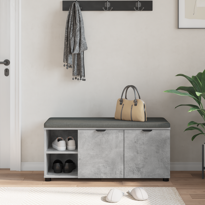 Hallbænk med dør BetonGrå 100 x 38 x 46 cm Kunstigt træ og stof