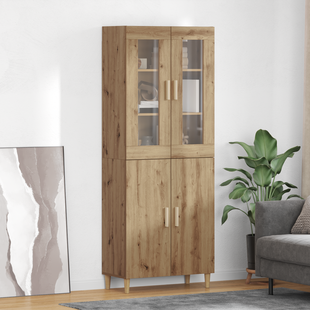 Highboard Artisan Egetræ 69,5 x 34 x 180 cm Ingeniørtræ og glas