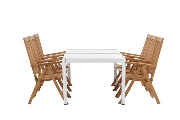 Venture Home Togo - Dining Table- White / Teak - Allu / Teak - 200*100 _1+ Kenya 5-position Folding Chair - Teak _6