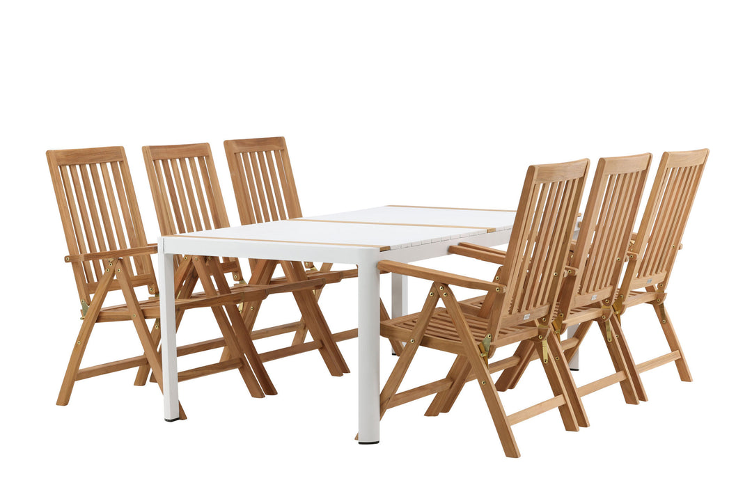 Venture Home Togo - Dining Table- White / Teak - Allu / Teak - 200*100 _1+ Kenya 5-position Folding Chair - Teak _6