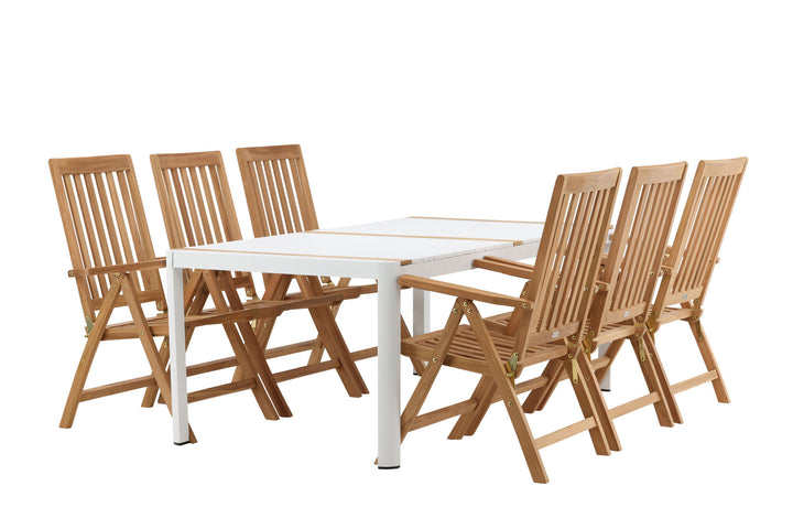 Venture Home Togo - Dining Table- White / Teak - Allu / Teak - 200*100 _1+ Kenya 5-position Folding Chair - Teak _6