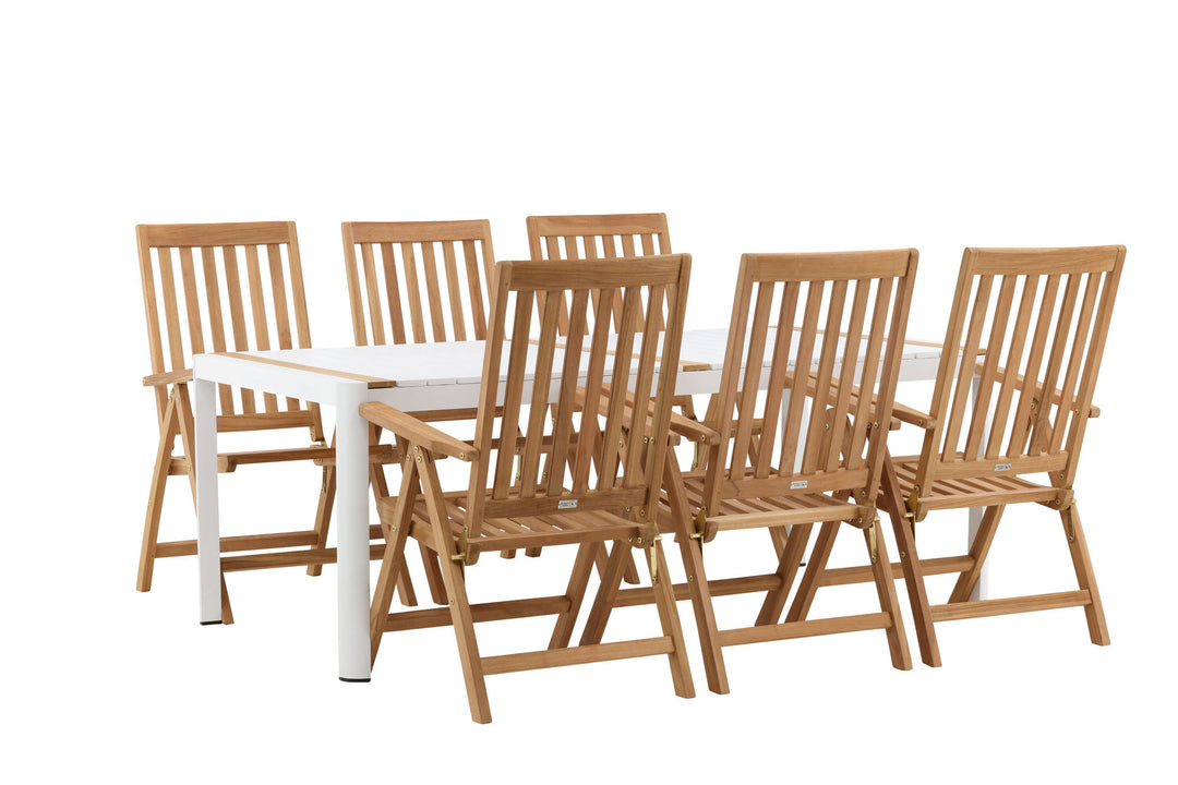Venture Home Togo - Dining Table- White / Teak - Allu / Teak - 200*100 _1+ Kenya 5-position Folding Chair - Teak _6