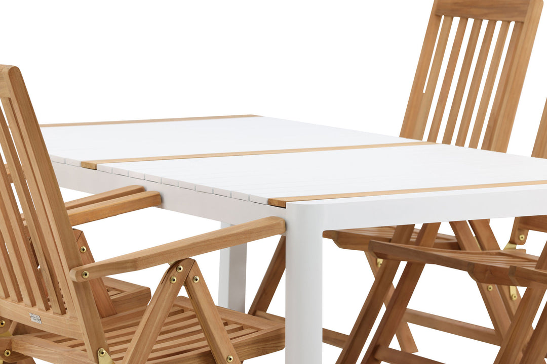 Venture Home Togo - Dining Table- White / Teak - Allu / Teak - 200*100 _1+ Kenya 5-position Folding Chair - Teak _6