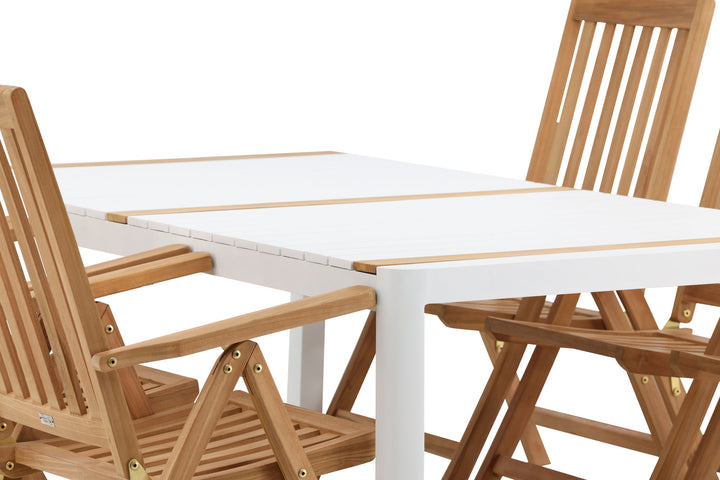 Venture Home Togo - Dining Table- White / Teak - Allu / Teak - 200*100 _1+ Kenya 5-position Folding Chair - Teak _6