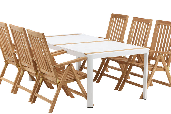 Venture Home Togo - Dining Table- White / Teak - Allu / Teak - 200*100 _1+ Kenya 5-position Folding Chair - Teak _6